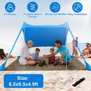 Zorpupoa Portable Beach Canopy Tent, 6.5x6.5x4.9ft Foldable Rectangle Shade Sail Sun Protection Windproof Shelter with 4 Sandbag 2 Pole for Outdoor Beach Patio, Blue